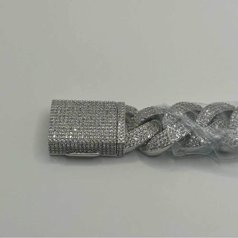Moissanite Cuban Bracelet VVS1 4 Row Iced Out Silver 20mm 8 Inch New Passes Test